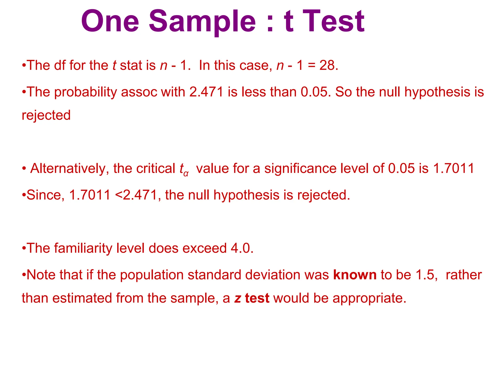 Identifying Appropriate Test Statistics Involving Population Mean | PPT