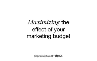 Maximizing the
 effect of your
marketing budget


  Knowledge shared by
 