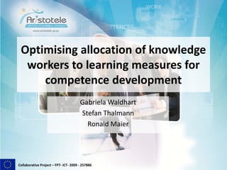 Collaborative Project – FP7- ICT- 2009 - 257886
Optimising allocation of knowledge
workers to learning measures for
competence development
Gabriela Waldhart
Stefan Thalmann
Ronald Maier
 