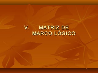 V.     MATRIZ DE
     MARCO LÓGICO
 