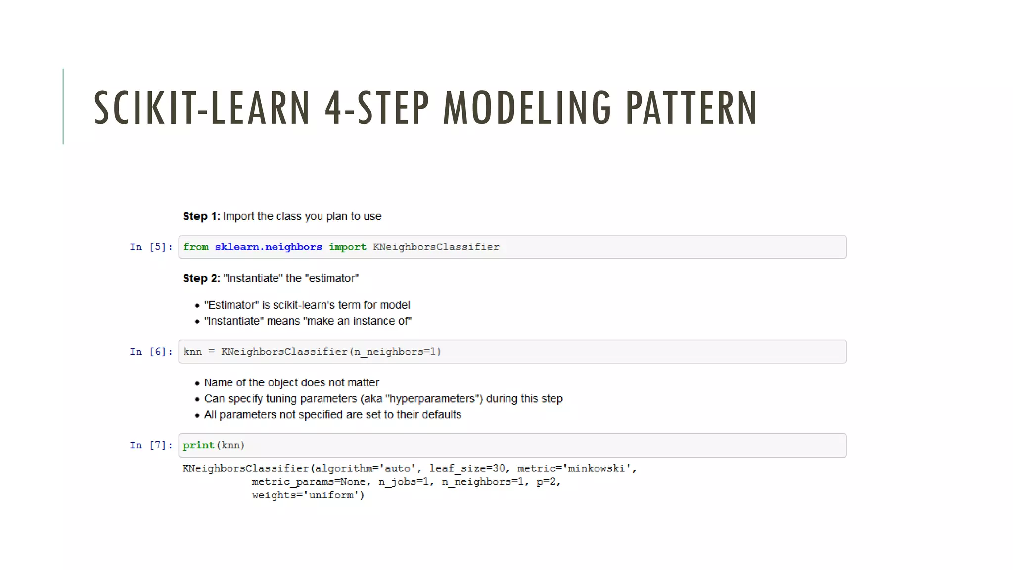 SCIKIT-LEARN 4-STEP MODELING PATTERN
 