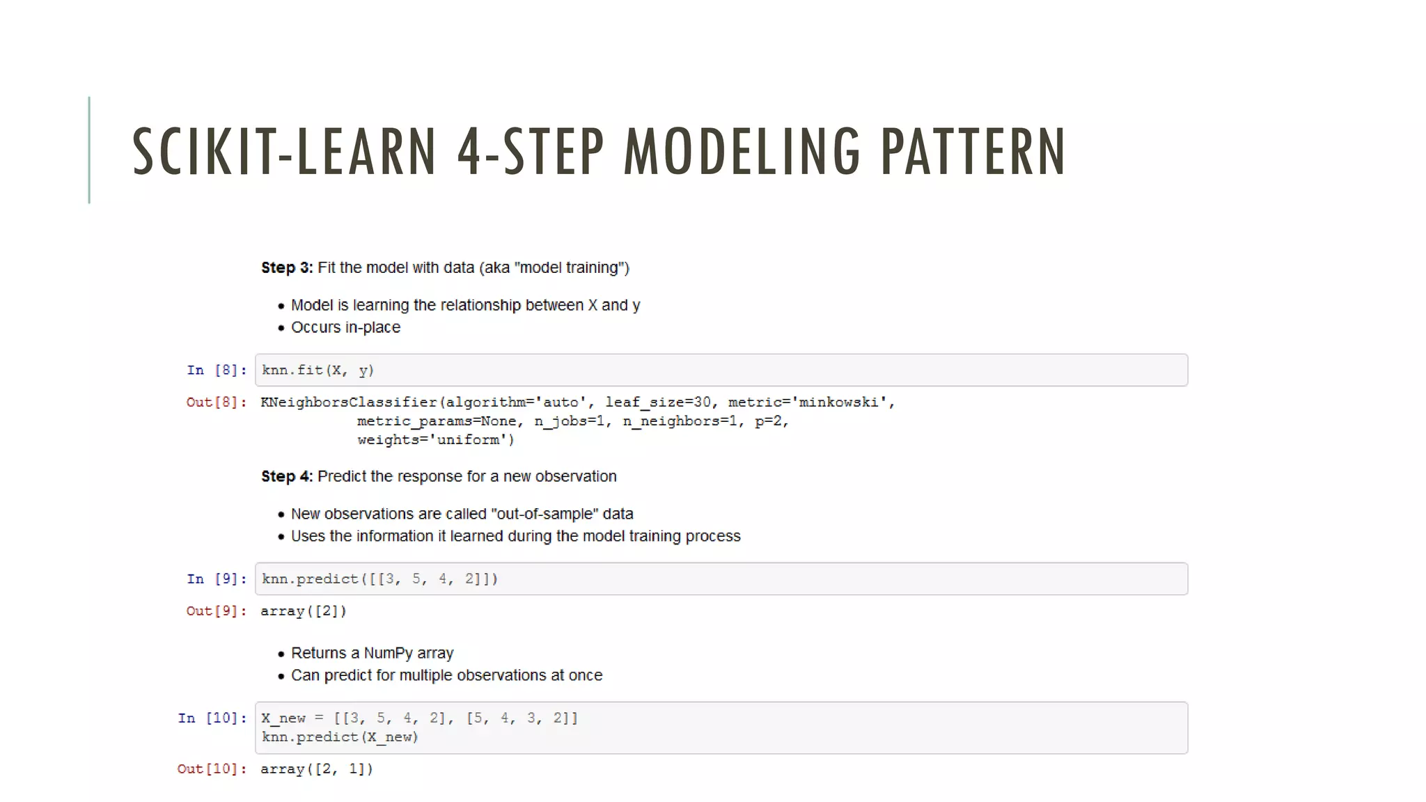 SCIKIT-LEARN 4-STEP MODELING PATTERN
 