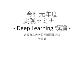 令和元年度
実践セミナー
- Deep Learning 概論 -
大阪市立大学医学部附属病院
片山 豊
 