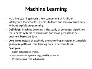Comprehensive Overview of Machine Learning Concepts and Applications | PPTX