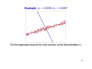 Example: λ1 = 0.0938, λ2 = 0.0007
The first eigenvalue accounts for most variance, so the dimensionality is 1
25
 