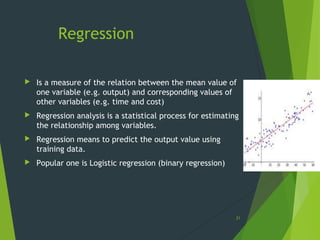 Regression
 Is a measure of the relation between the mean value of
one variable (e.g. output) and corresponding values of...
