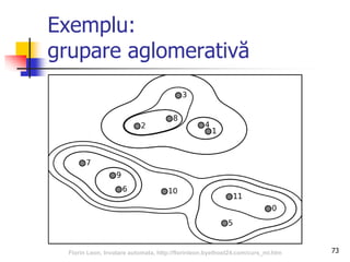 Exemplu:
grupare aglomerativă
73Florin Leon, Invatare automata, http://florinleon.byethost24.com/curs_ml.htm
 