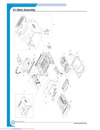 8-2
E X P LODED VIEW & PA RTS LIST
Samsung Electronics
Service Manual
8.1 Main Assembly
0
9
6
7
8
2-2
2-3
2-4
2-5
2-6
2-6
15
2-1
2-7
2-8
1
2
10
4
11-111
11-2
11-311-411-5
11-3
1217
13
14
5
20
19
3
18
16-1
16-3
16-2
16
Downloaded from www.Manualslib.com manuals search engine
 