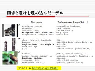 画像と意味を埋め込んだモデル
Frome et al http://goo.gl/QPAARB
 