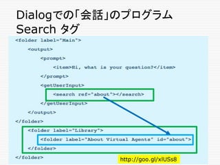 Dialogでの「会話」のプログラム
Search タグ
http://goo.gl/xlUSs8
 