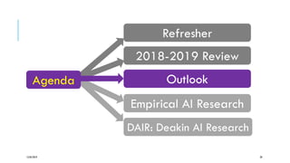 12/05/2019 28
2018-2019 Review
Outlook
Empirical AI Research
DAIR: Deakin AI Research
Refresher
Agenda
 