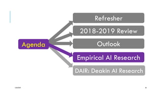 12/05/2019 48
2018-2019 Review
Outlook
Empirical AI Research
DAIR: Deakin AI Research
Refresher
Agenda
 