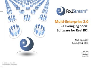 Multi-Enterprise 2.0
                                                        - Leveraging Social
                                                     Software for Real ROI

                                                                 Nick Parnaby
                                                               Founder & COO


                                                                         June 2009
                                                                      Enterprise 2.0
                                                                        Conference
                                                                        Boston, MA




    © RollStream Inc. 2009
    Confidential & Proprietary
© RollStream Inc. 2009 Confidential & Proprietary
 