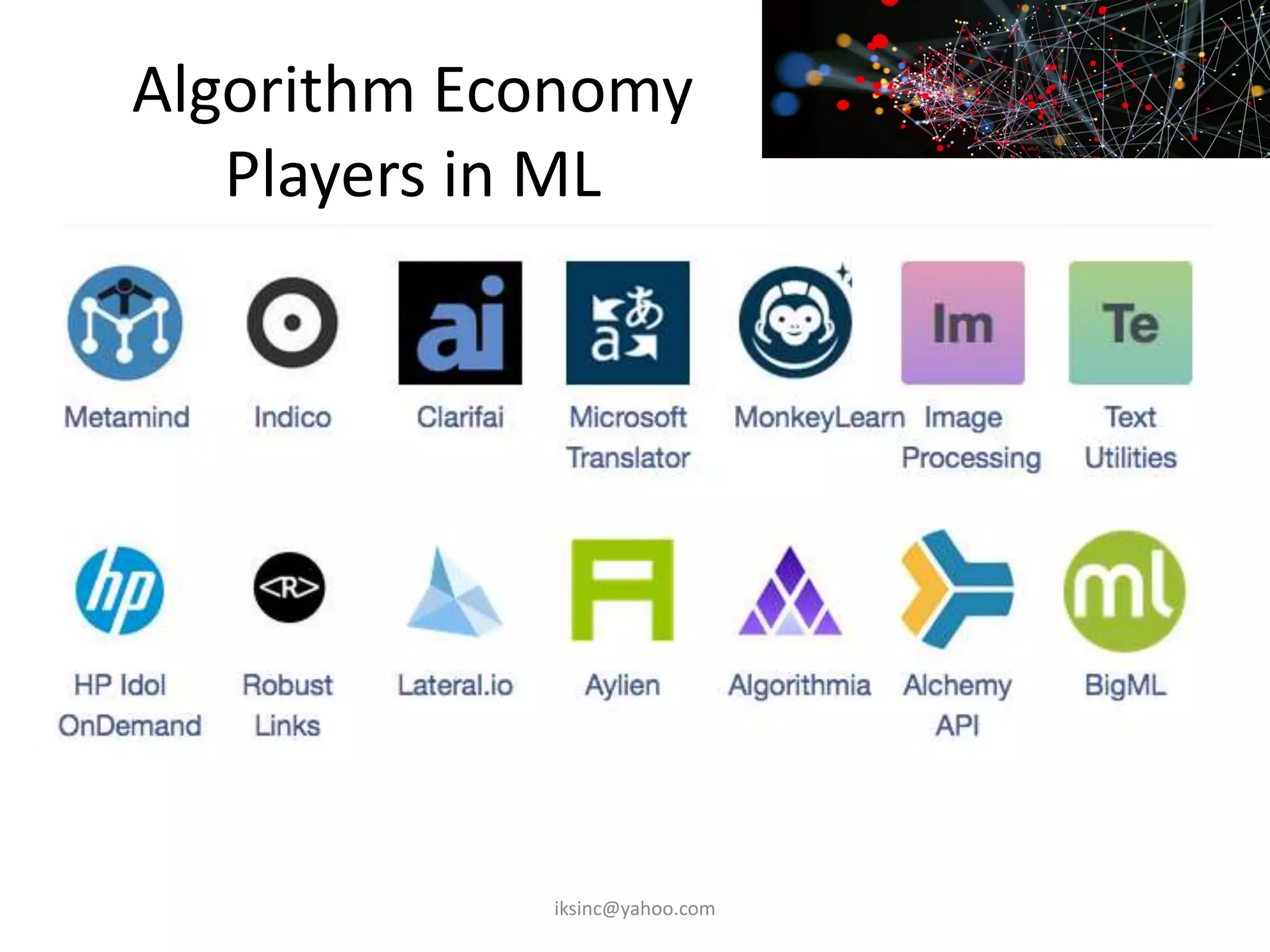 Algorithm Economy
Players in ML
iksinc@yahoo.com
 