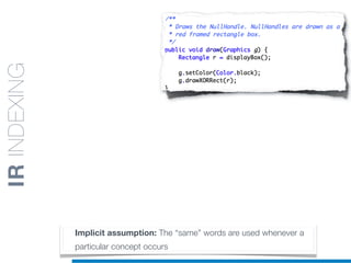 Implicit assumption: The “same” words are used whenever a
particular concept occurs
IRINDEXING
 