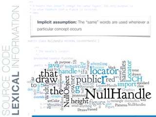 SOURCECODE
LEXICALINFORMATION Implicit assumption: The “same” words are used whenever a
particular concept occurs
 