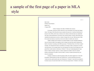 a sample of the first page of a paper in MLA
style

 
