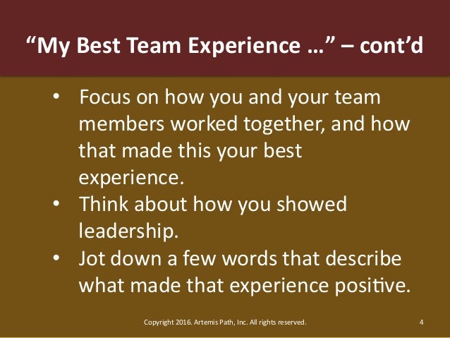describe teamwork experience