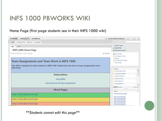 INFS 1000 PBWORKS WIKI **Students cannot edit this page** Home Page (first page students see in their INFS 1000 wiki) 