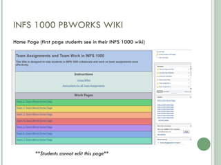 INFS 1000 PBWORKS WIKI **Students cannot edit this page** Home Page (first page students see in their INFS 1000 wiki) 