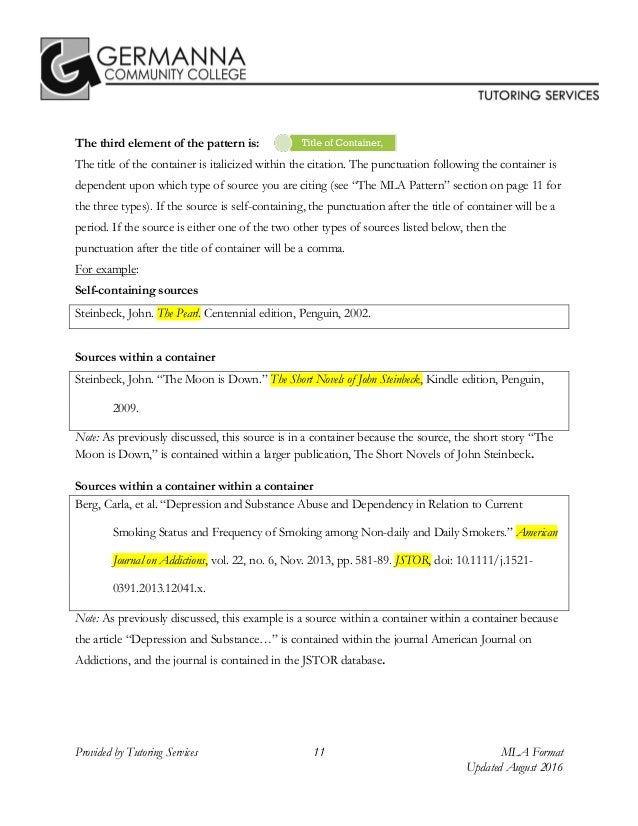 MLA 8th Edition Citation Format by Germanna Community College Tutorin…