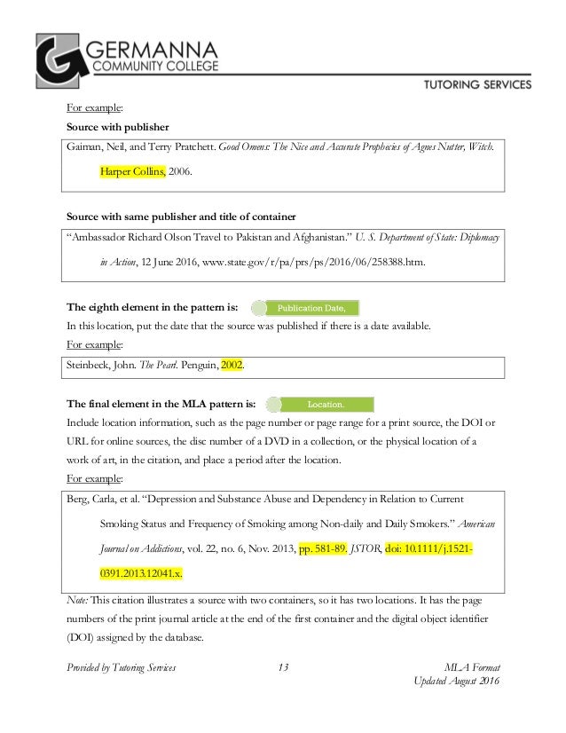 mla 8th edition citation format by germanna community college tutorin