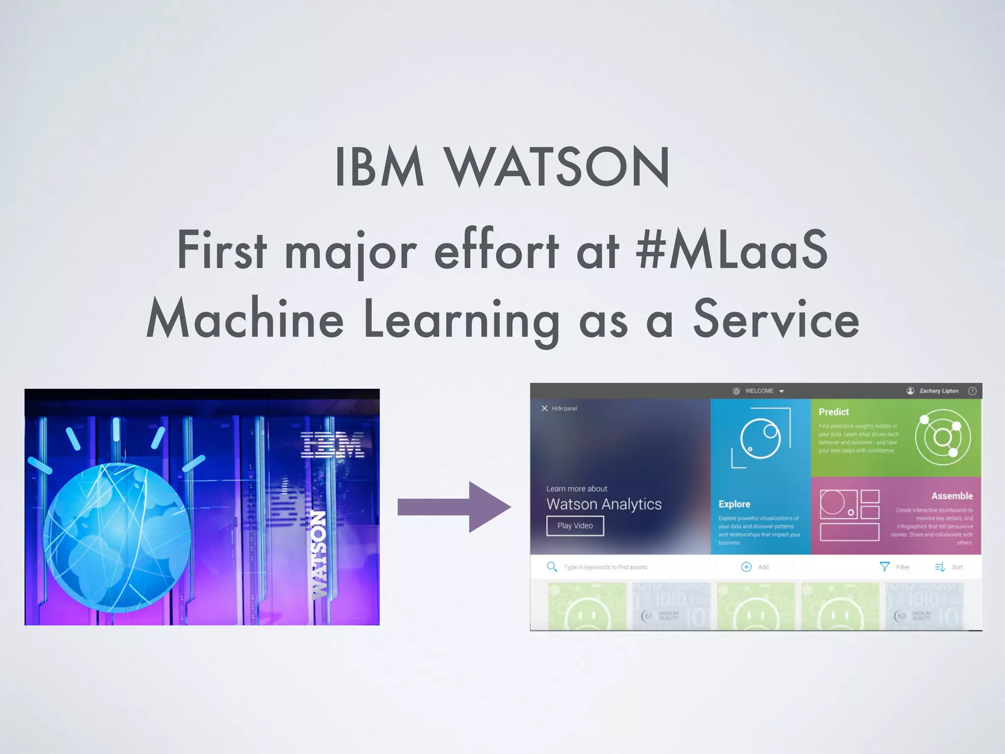 IBM WATSON
First major effort at #MLaaS
Machine Learning as a Service
 