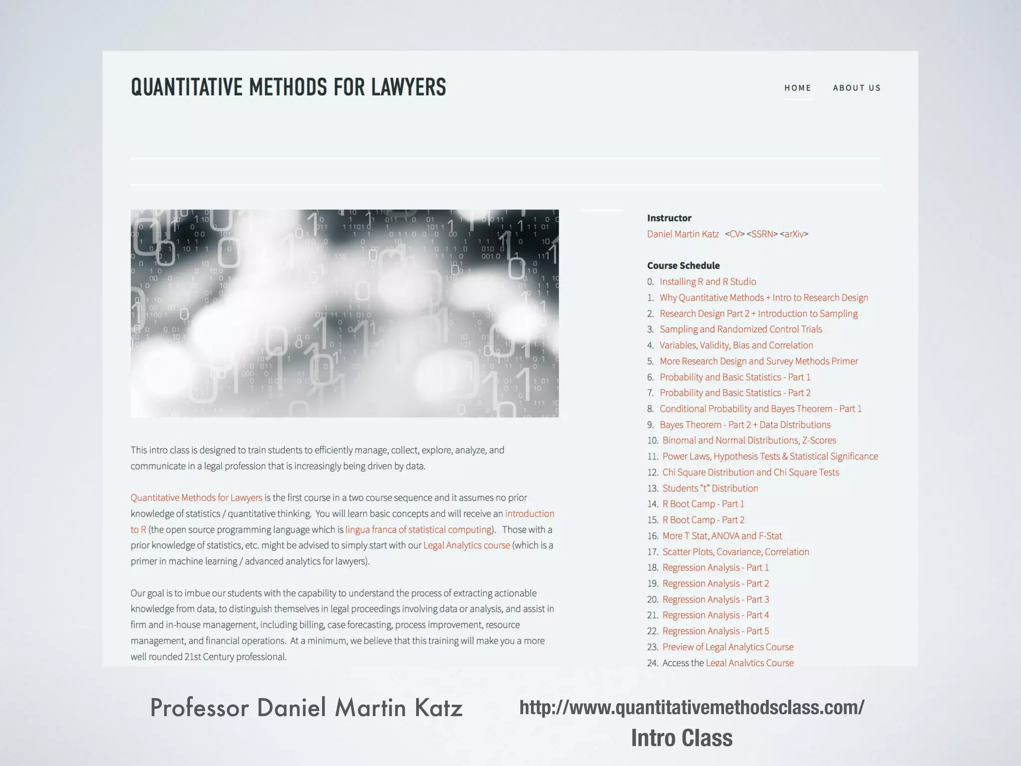 http://www.quantitativemethodsclass.com/Professor Daniel Martin Katz
Intro Class
 