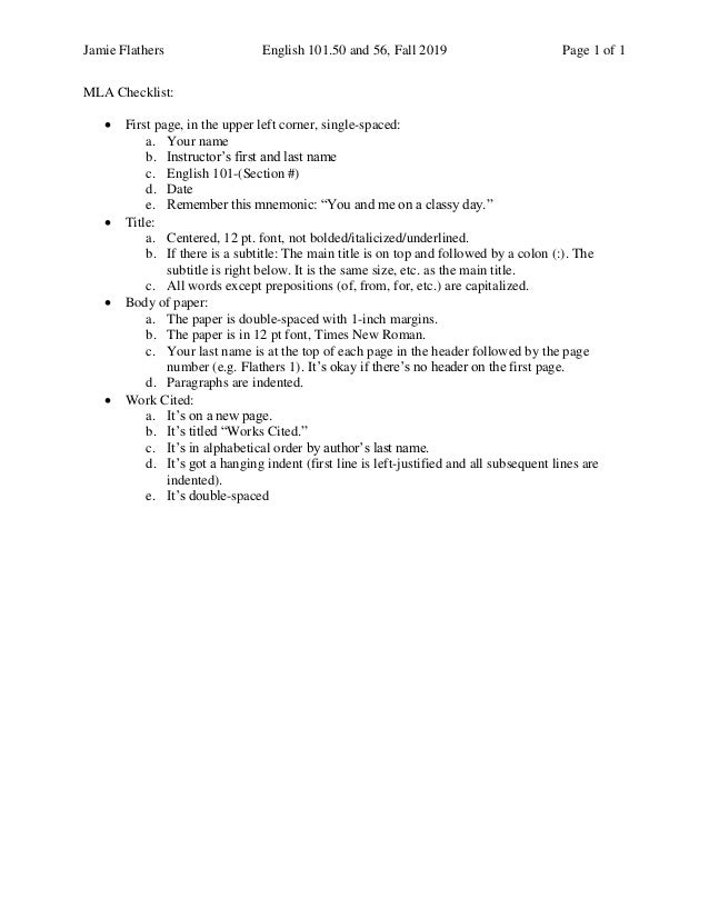 Mla Checklist Mla Checklist