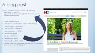A blog post
Germain, Jack M. Go from Panic to Calm with Technology.
HackCollege, 21 Nov. 2016,
http://www.hackcollege.com/...