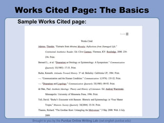 Works Cited Page: The Basics
Sample Works Cited page:
 
