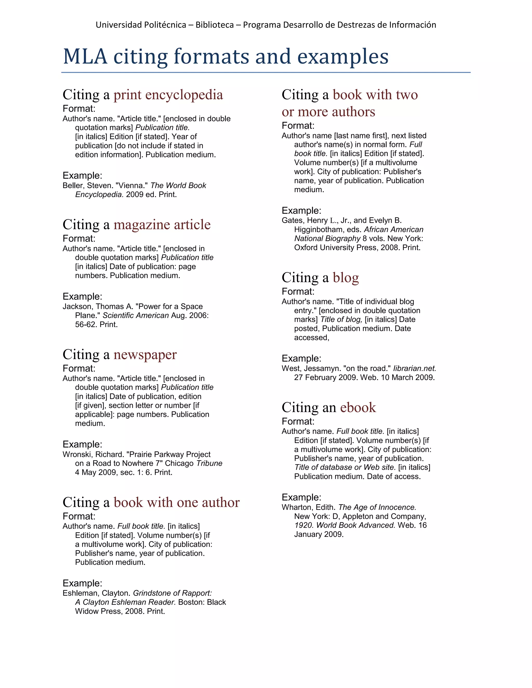 Mla citing formats and examples | PDF | Free Download
