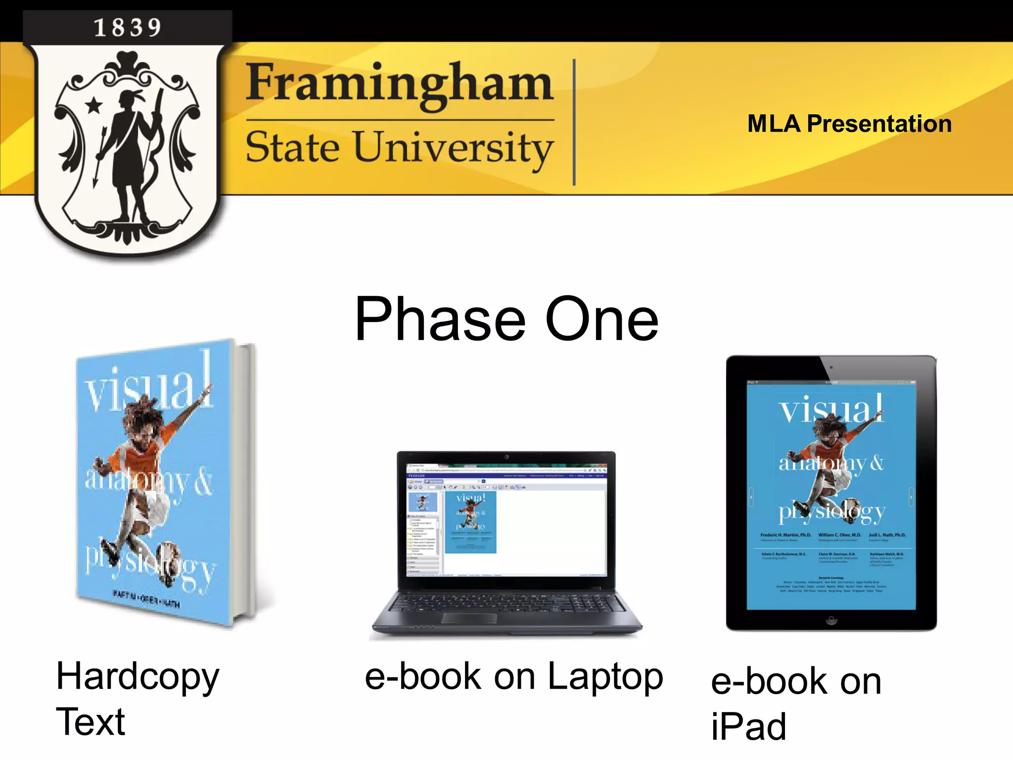 MLA Presentation




           Phase One




Hardcopy   e-book on Laptop   e-book on
Text                          iPad
 