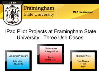 MLA Presentation




iPad Pilot Projects at Framingham State
     University: Three Use Cases
 
