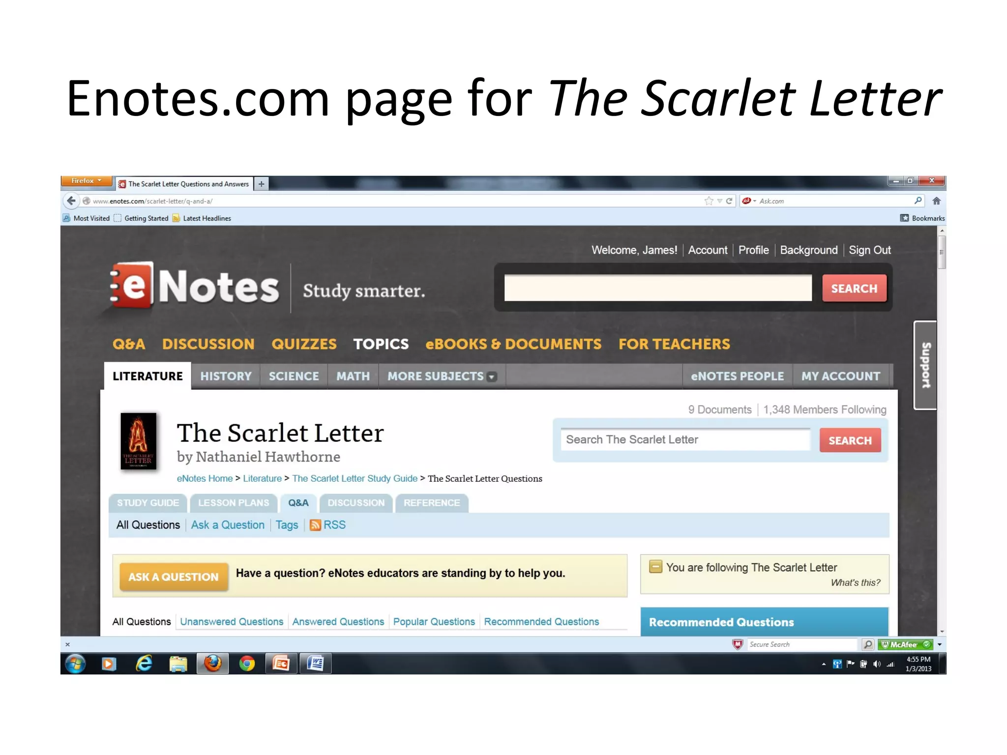 Enotes.com page for The Scarlet Letter
 