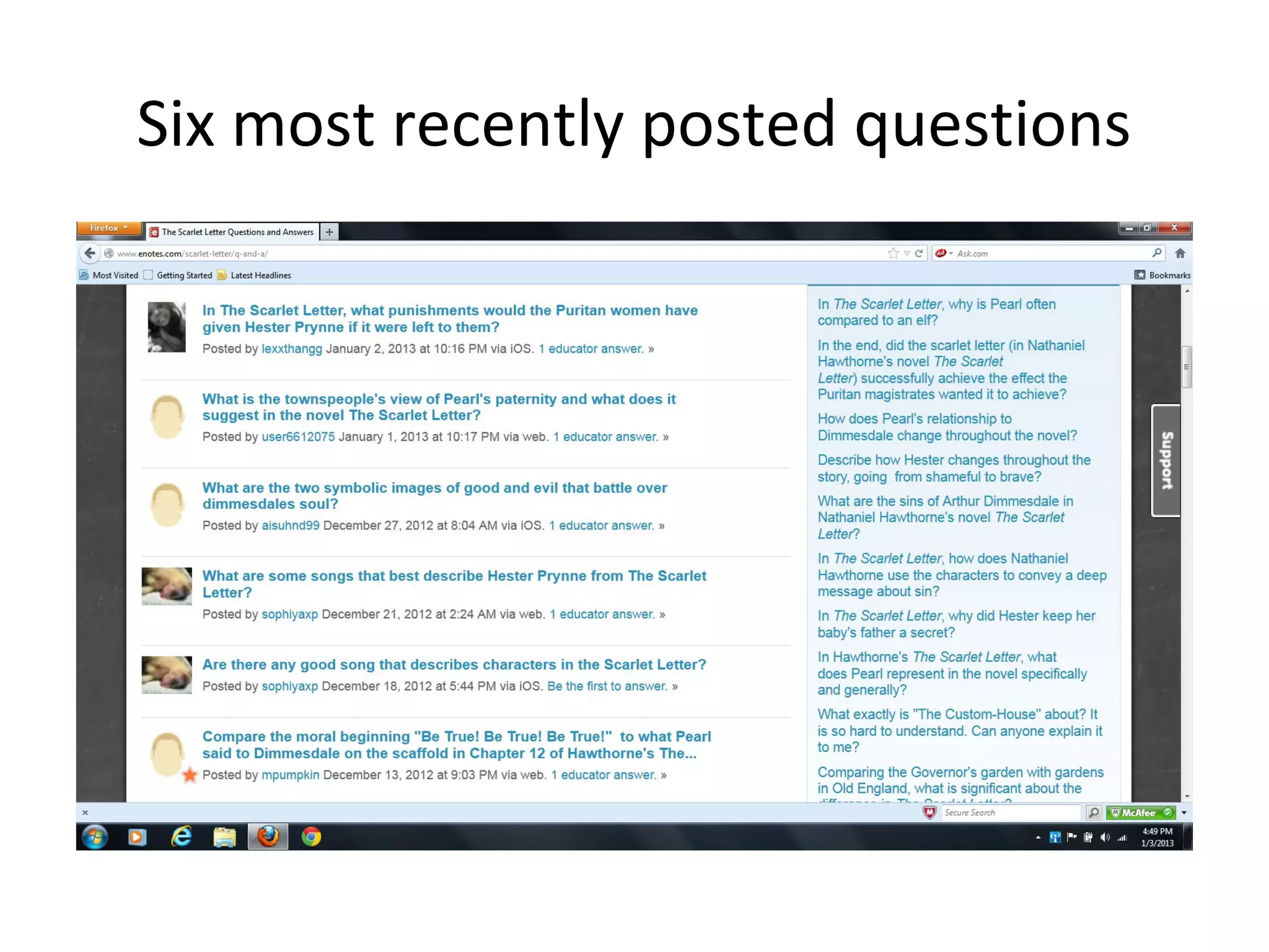 Six most recently posted questions
 