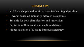 Machine learning algorithm - K-Nearest algorithm | PPTX