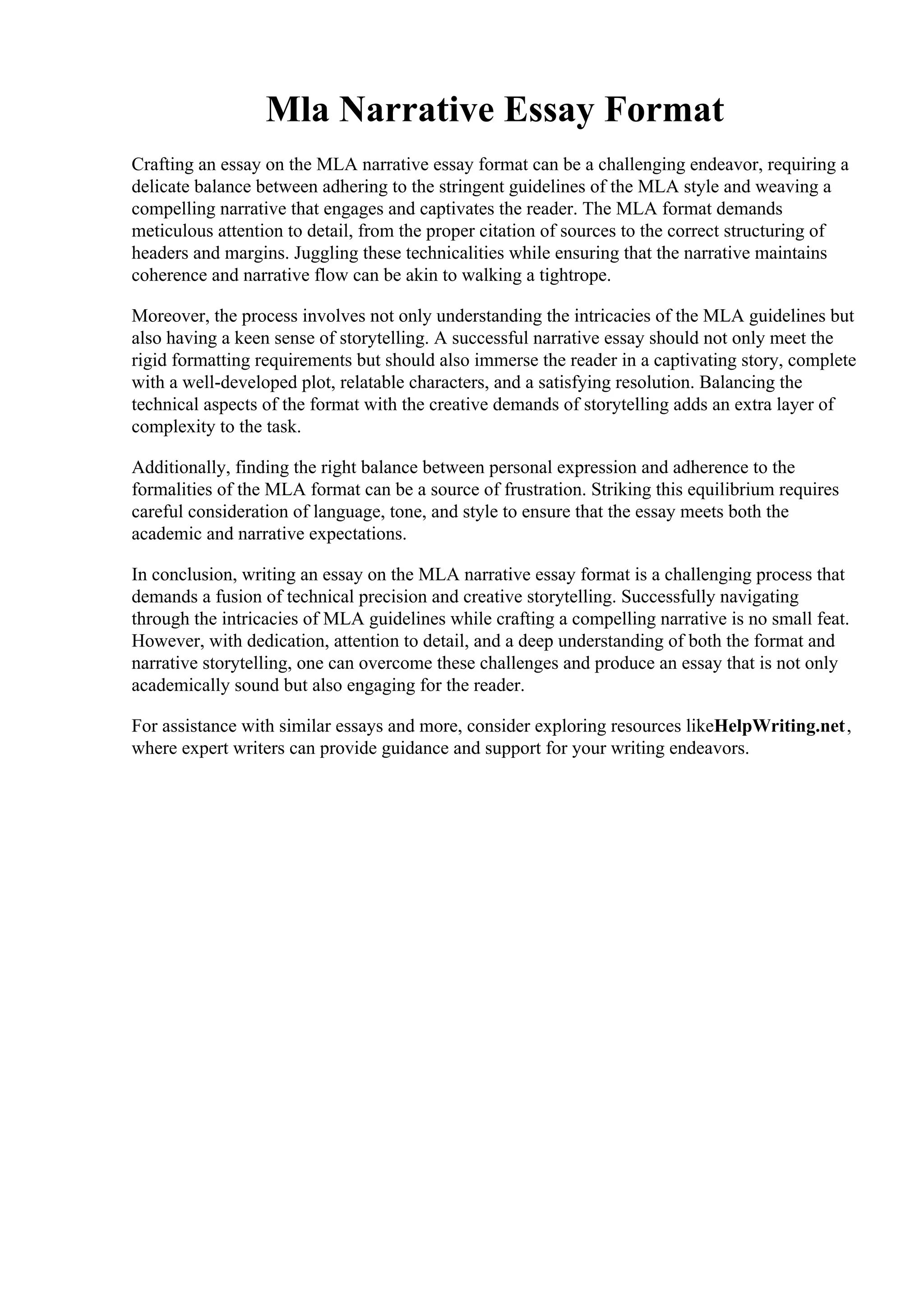 Mla Narrative Essay Format | PDF