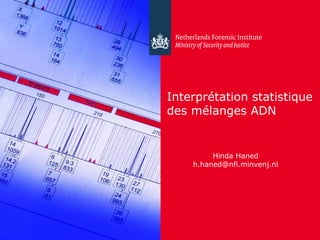 24 April 2012
Interprétation statistique
des mélanges ADN
Hinda Haned
h.haned@nfi.minvenj.nl
 
