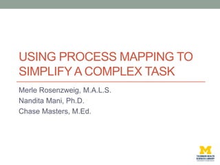 USING PROCESS MAPPING TO
SIMPLIFYA COMPLEX TASK
Merle Rosenzweig, M.A.L.S.
Nandita Mani, Ph.D.
Chase Masters, M.Ed.
 