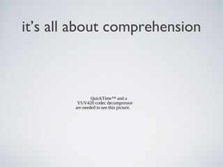 it’s all about comprehension

QuickTime™ and a
YUV420 codec decompressor
are needed to see this picture.

 
