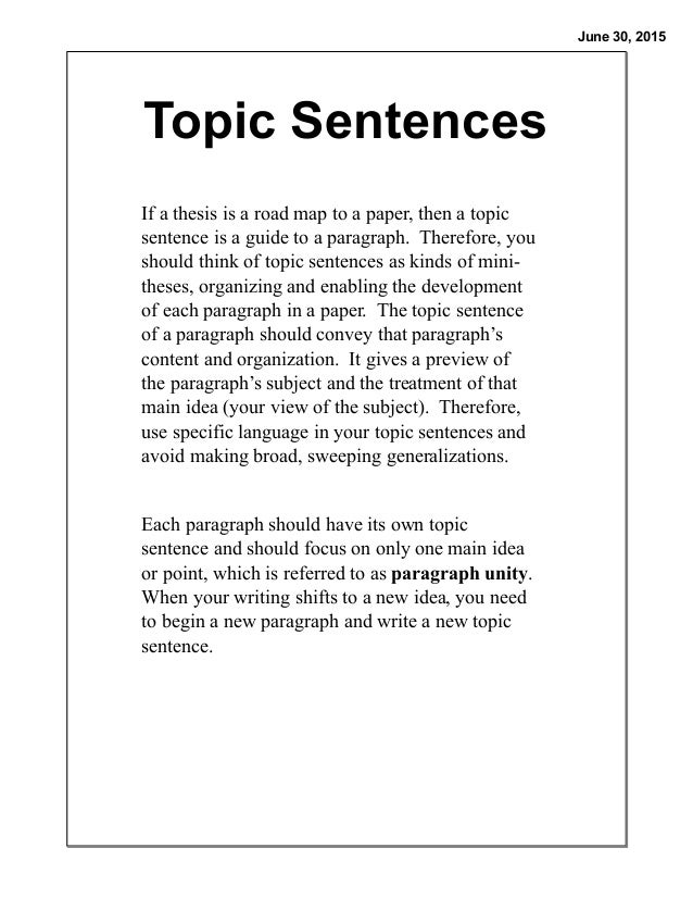 topic sentence example for research paper