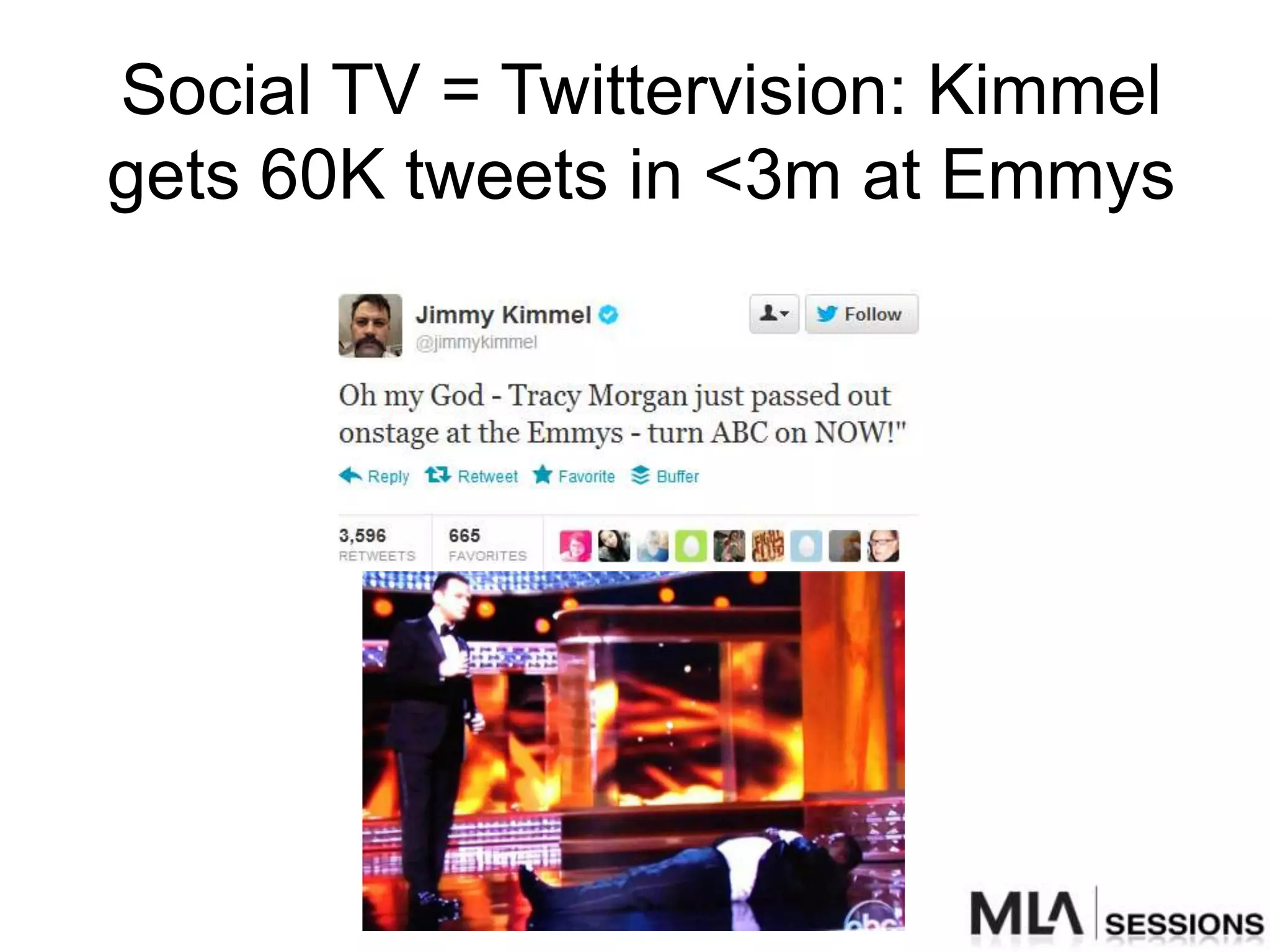 Social TV = Twittervision: Kimmel
gets 60K tweets in <3m at Emmys
 