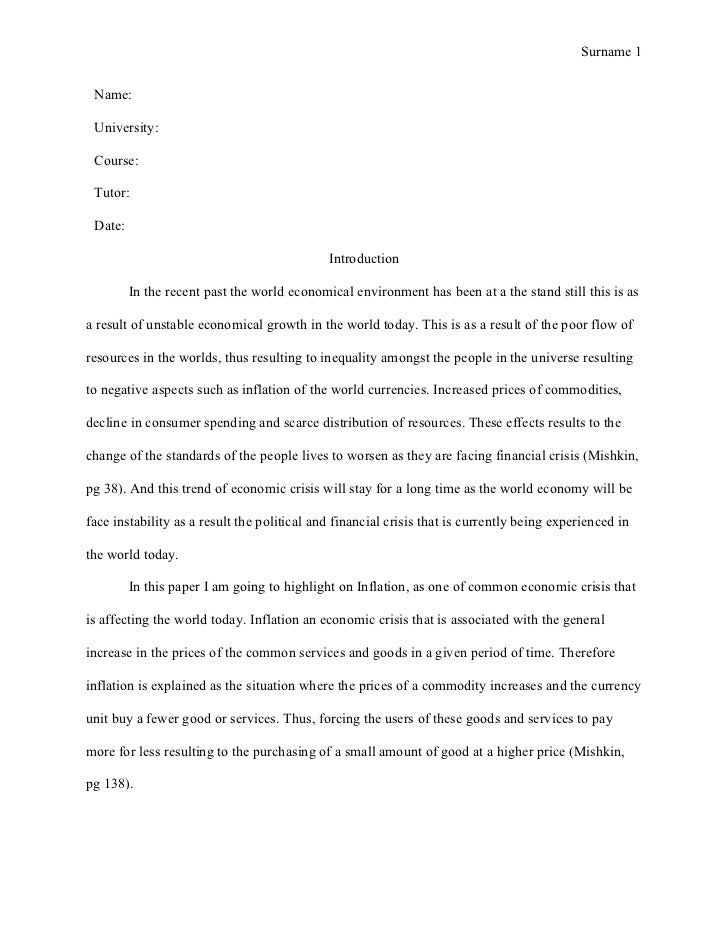 Essay about economic crisis