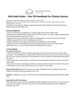 Mla Style Guide Your Ips Handbook For Citation Success