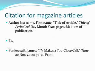 MLA Citations and Formatting Basics | PPTX