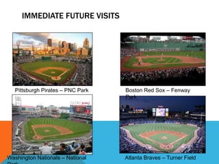IMMEDIATE FUTURE VISITS
Pittsburgh Pirates – PNC Park
Washington Nationals – National Atlanta Braves – Turner Field
Boston Red Sox – Fenway
Park
 