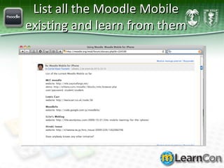 List all the Moodle Mobile existing and learn from them 