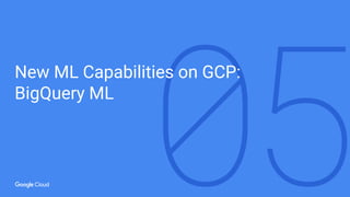New ML Capabilities on GCP:
BigQuery ML
 