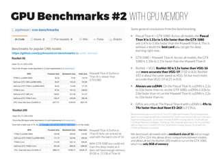 GPU: What about the Teslas?
https://www.quora.com/
You find Teslas used in many older deep
learning papers, but they are designed
mainly for high precision (double, FP64)
scientific computations,
whereas for deep learning purposes single
precision is sufficient (FP32)
www.amax.com
http://www.anandtech.com
microway.com
 